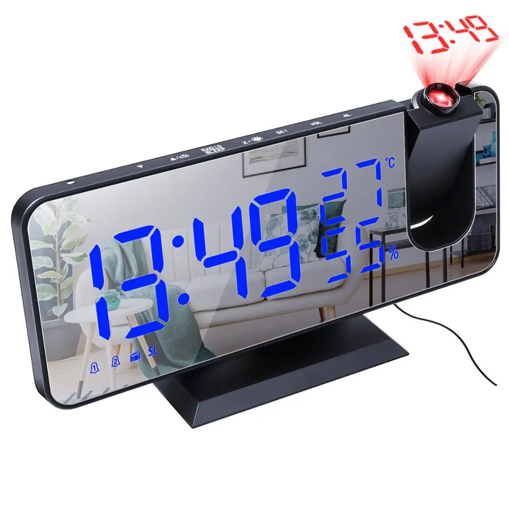 LED Digital Alarm Clock Watch Table Electronic Desktop Clocks USB Wake Up FM Radio Time Projector Snooze Function 2 Alarm